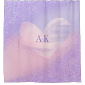 Monogram Paars Roze Gradiënt Hart Douchegordijn (Voorkant)