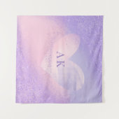 Monogram Paars Roze Gradiënt Hart  Wandkleed (Voorkant (horizontaal))