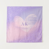 Monogram Paars Roze Gradiënt Hart  Wandkleed (Voorkant)
