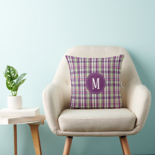 Monogram Paars Roze Groen Ontwerp Geplakt Patroon Kussen