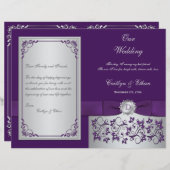Monogram Paars, Silver Floral Wedding Programme 2 (Voorkant / Achterkant)