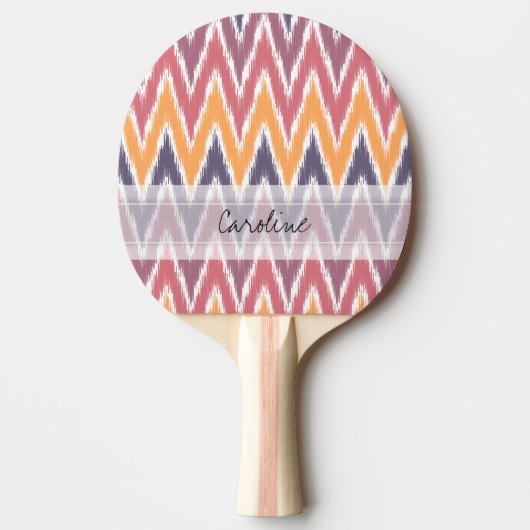Monogram Paars Sinaasappel Ikat Chevron Zig Zag Pa Tafeltennisbatje (Voorkant)