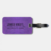 Monogram Paars Suede Leather Floral Design Bagagelabel (Achterkant horizontaal)