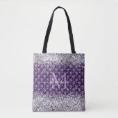 Monogram Paars Tufted Diamond Silver Glitter Glam Draagtas (Voorkant)