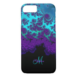 Monogram Paars Turquoise Fractal iPhone 7 Hoesje