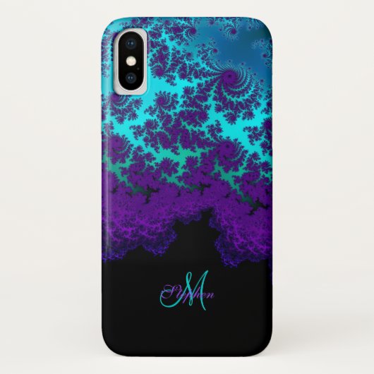 Monogram Paars Turquoise Fractal iPhone X Hoesje (Achterkant)