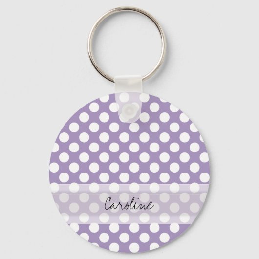 Monogram Paars White Trendy Fun Polka Dot Pattern Sleutelhanger (Voorkant)
