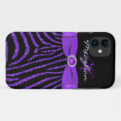 Monogram Paars, zwart Glitter Zebra iPhone 5 Hoesj Case-Mate iPhone Case (Achterkant (horizontaal))