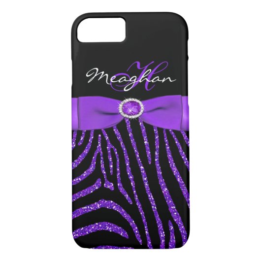Monogram Paars, zwart Glitter Zebra iPhone 7 Hoesj Case-Mate iPhone Case (Achterkant)