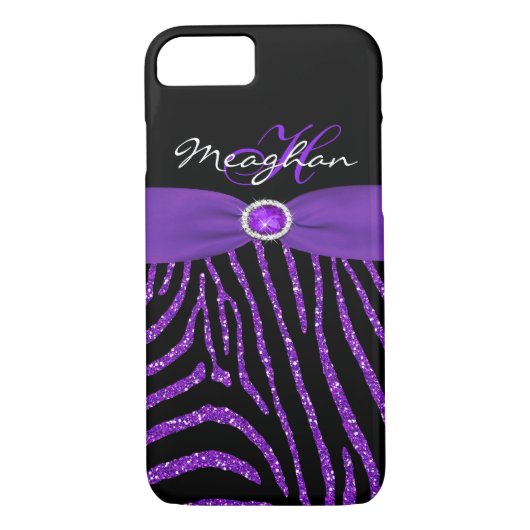 Monogram Paars, zwart Glitter Zebra iPhone 7 Hoesj Case-Mate iPhone Case (Achterkant)