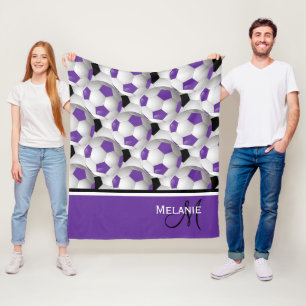 Monogram Paars zwart Voetbal 50 x 60 Fleece Deken