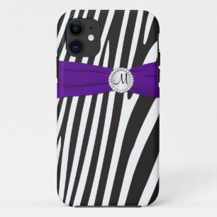 Monogram Paars Zwart Wit Zebra Striped iPhone 5 iPhone 11 Hoesje