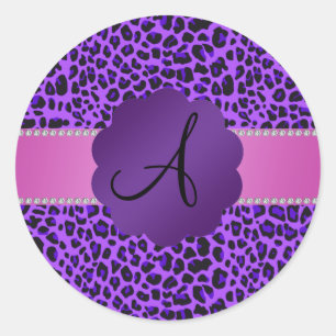 Monogram paarse bladluipdruk ronde sticker