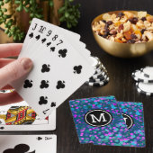 Monogram paarse blauw confetti stippen op blauwgro pokerkaarten (Insitu)