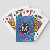 Monogram paarse blauw confetti stippen op blauwgro pokerkaarten (Achterkant)