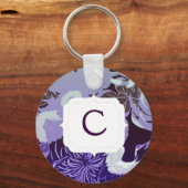 Monogram paarse bloemen en vogels sleutelhanger (Voorkant)