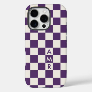 Monogram Paarse Crème Geruit Patroon iPhone 16 Pro Hoesje