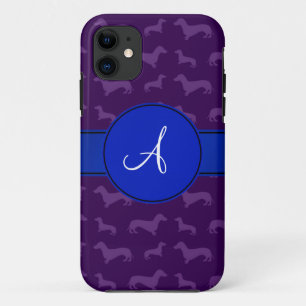 Monogram paarse dachshund blauwe cirkel iPhone 11 hoesje
