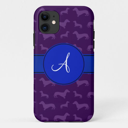 Monogram paarse dachshund blauwe cirkel Case-Mate iPhone case (Achterkant)