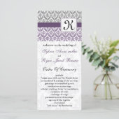 monogram paarse damast Trouwprogramma Programma (Staand voorkant)