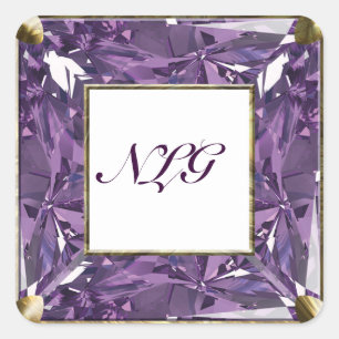 Monogram Paarse Edelsteen Vierkante Sticker