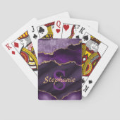 Monogram Paarse en Faux Gold Glitter Marble Agate Pokerkaarten (Achterkant)