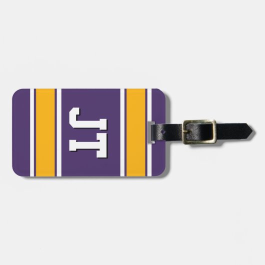 Monogram Paarse en gouden sportstapes Bagagelabel (Voorkant horizontaal)