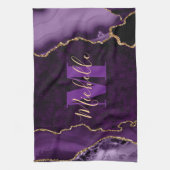 Monogram Paarse en goudkleurige gaffelkaart Theedoek (Verticaal)
