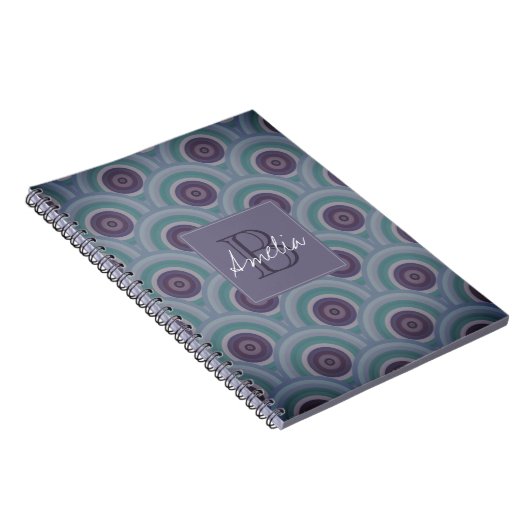 Monogram Paarse en groene Retrocirkels Notitieboek (Rechterzijde)