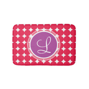 Monogram Paarse en Rode Polka Dot Badmat