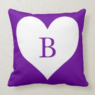 Monogram Paarse en witte hart Kussen