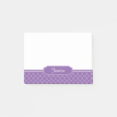 Monogram Paarse en witte Quatrefoil Post-it® Notes (Voorkant)