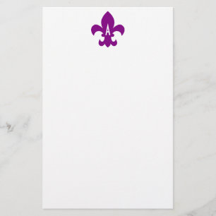 Monogram Paarse en Witte Vleur de Lis Briefpapier