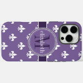 Monogram Paarse en Witte Vleur de Lis Case-Mate iPhone Case (Achterkant (horizontaal))
