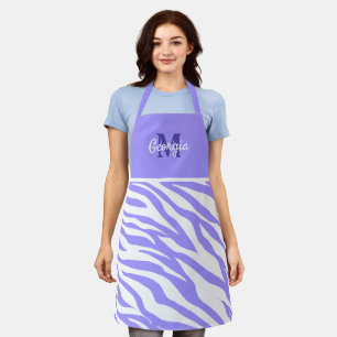 Monogram Paarse en Witte Zebra Strepen Schort