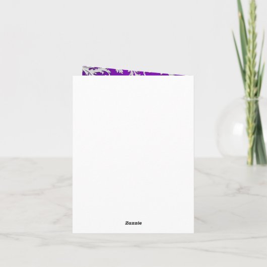 Monogram Paarse en Zilveren Damask Dank u Kaart