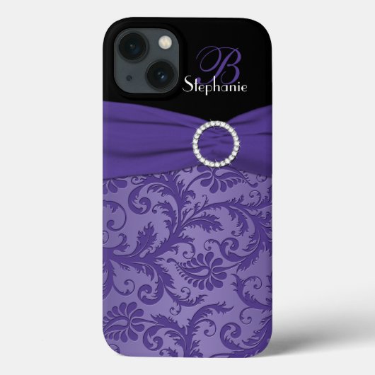 Monogram Paarse en zwarte Damask iPad Air-draagtas Case-Mate iPhone Case (Achterkant)