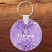 monogram Paarse floralen naam Sleutelhanger (Achterkant)