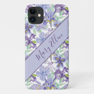 Monogram Paarse Gele Iris Bloem Waterverf   iPhone 11 Hoesje