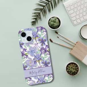 Monogram Paarse Gele Iris Bloem Waterverf