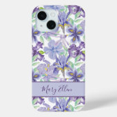 Monogram Paarse Gele Iris Floral Waterverf Case-Mate iPhone Case (Achterkant)