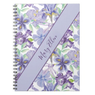Monogram Paarse Gele Iris Floral Waterverf Notitieboek
