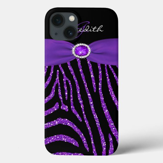 Monogram Paarse Glitter Zebra iPad Air Case (Achterkant)