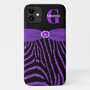 Monogram Paarse Glitter Zebra iPhone 11 iPhone 11 Hoesje