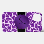 Monogram paarse glittergirafdruk Case-Mate iPhone case (Achterkant (horizontaal))