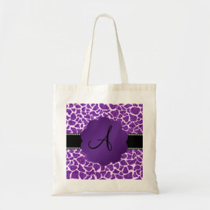 Monogram paarse glittergirafdruk tote bag