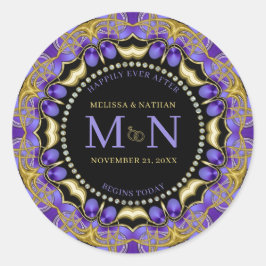 Monogram Paarse gouden diamanten kant Unieke bruil Ronde Sticker