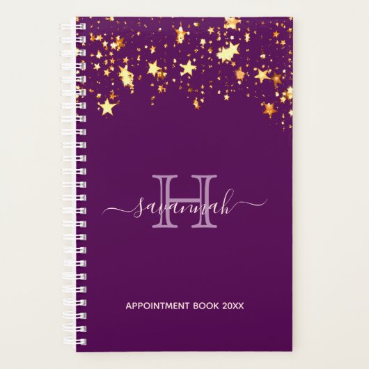 monogram Paarse gouden sterren Planner (Voorkant)