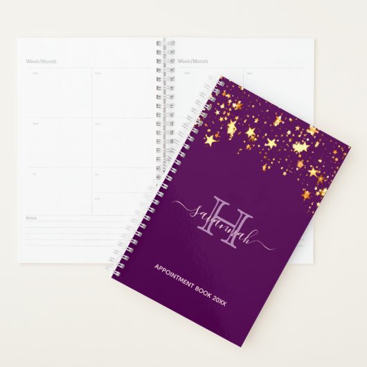 monogram Paarse gouden sterren Planner (Display)