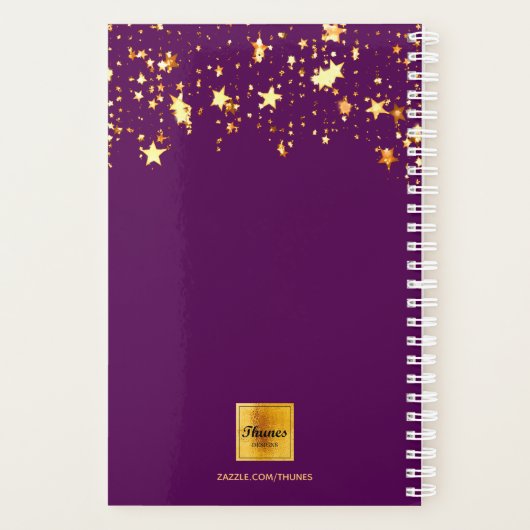 monogram Paarse gouden sterren Planner (Achterkant)